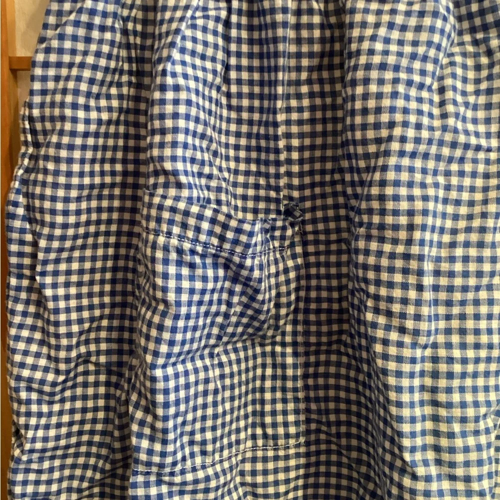 Vintage Handmade Blue and White Gingham Half Apron with Floral Embroidery